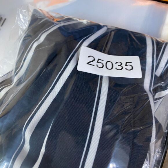 H&M Pants Women 8 Blue Striped Belted High Rise Flat Front Chino Casual Pockets - Picture 10 of 10